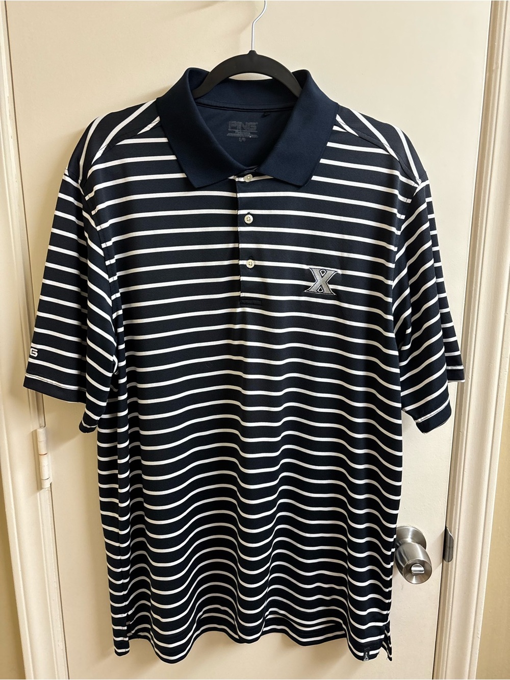 Ping Polo Shirt Mens Large Navy White Striped Xavier Golf Performance L